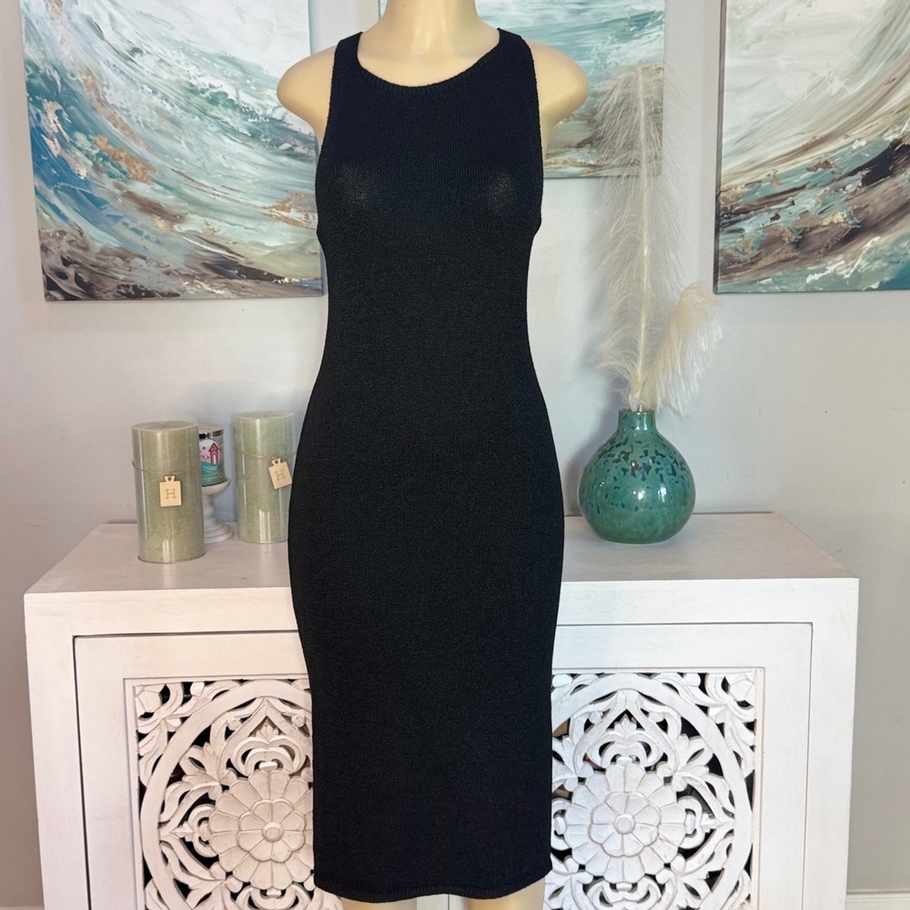 Massimo Dutti Black Italian Yarn Knit Midi Dress Large
